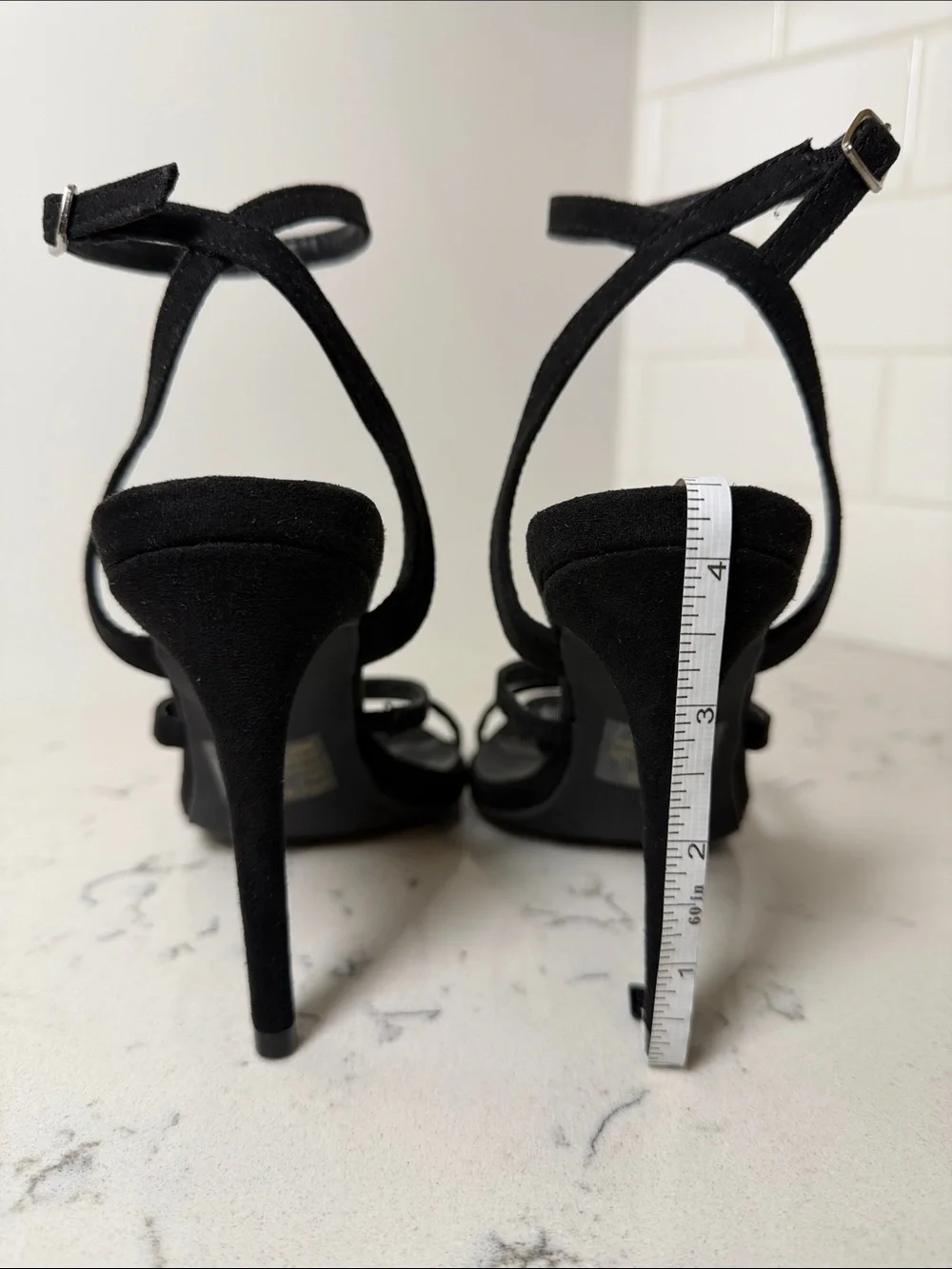Lulu's Black Suede Strappy Ankle‑Tie High Heels